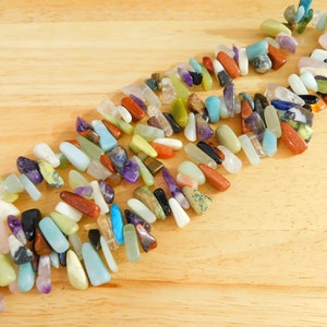 Mixed Gemstone Stick Chip Bead Strands, 13 inch, 8-30mm, Natural AND Manmade (crystal top drilled orange clear amethyst aventurine agate