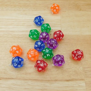 D20 Dice Pendants / Charms, silver tone bail, 27mm (real dice gaming, gamer, game, gamble, vegas, die rainbow nerdy geeky dungeons rpg)