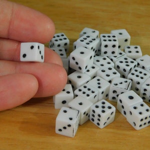 Mini D6 Dice, White, 7mm, B Grade (gaming gamer no hole small tiny miniature craft supply die game piece plastic dnd goblincore)
