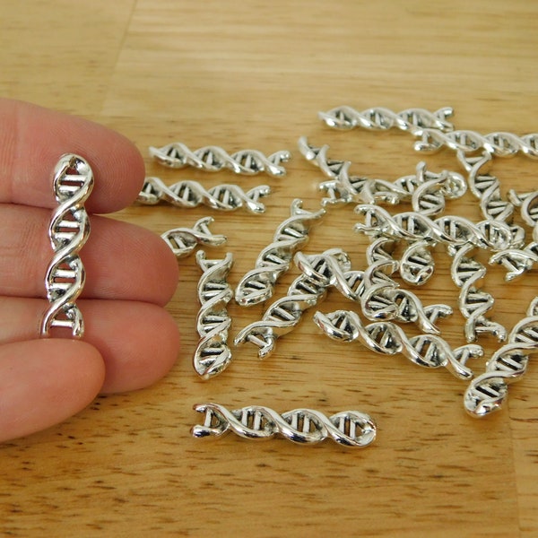 DNA Strand Pendants / Charms, Antique Silver Tone, 28.5x6.5x4mm (science, scientist molecular cyberpunk connector, sci-fi biologist STEM