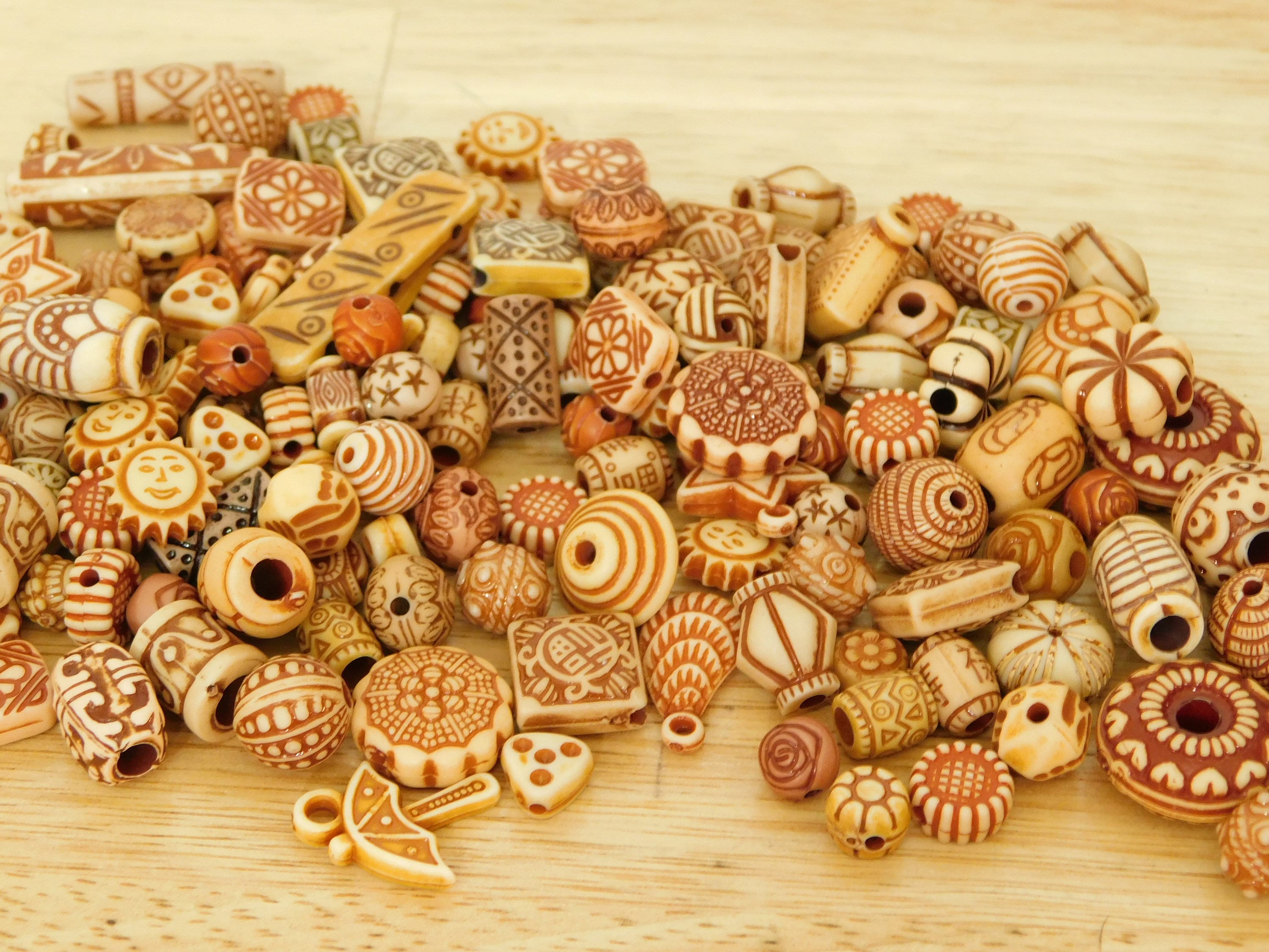 BDBEADORG, NATURAL SHELL, BONE, cow bone beads, carved bone, sea shells,  drilled shells, Boho beads, organic bead mix, India bone beads, trumpet