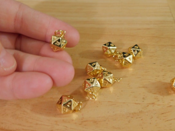 1 pc Real 18k Gold-plated Brass Charms with jump ring, D20 Dice, 9mm (gaming gamer game gamble die golden quality nerdy geeky dungeons rpg