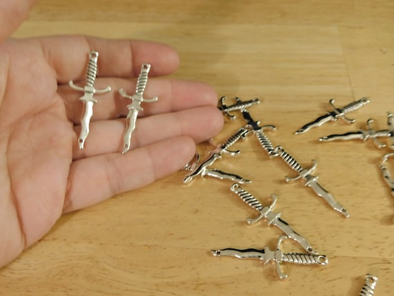 Sword Dagger Connectors, Antique Silver tone. 40mm (alloy earrings findings charm dangle drop link tibetan sff goth gothic emo fantasy)