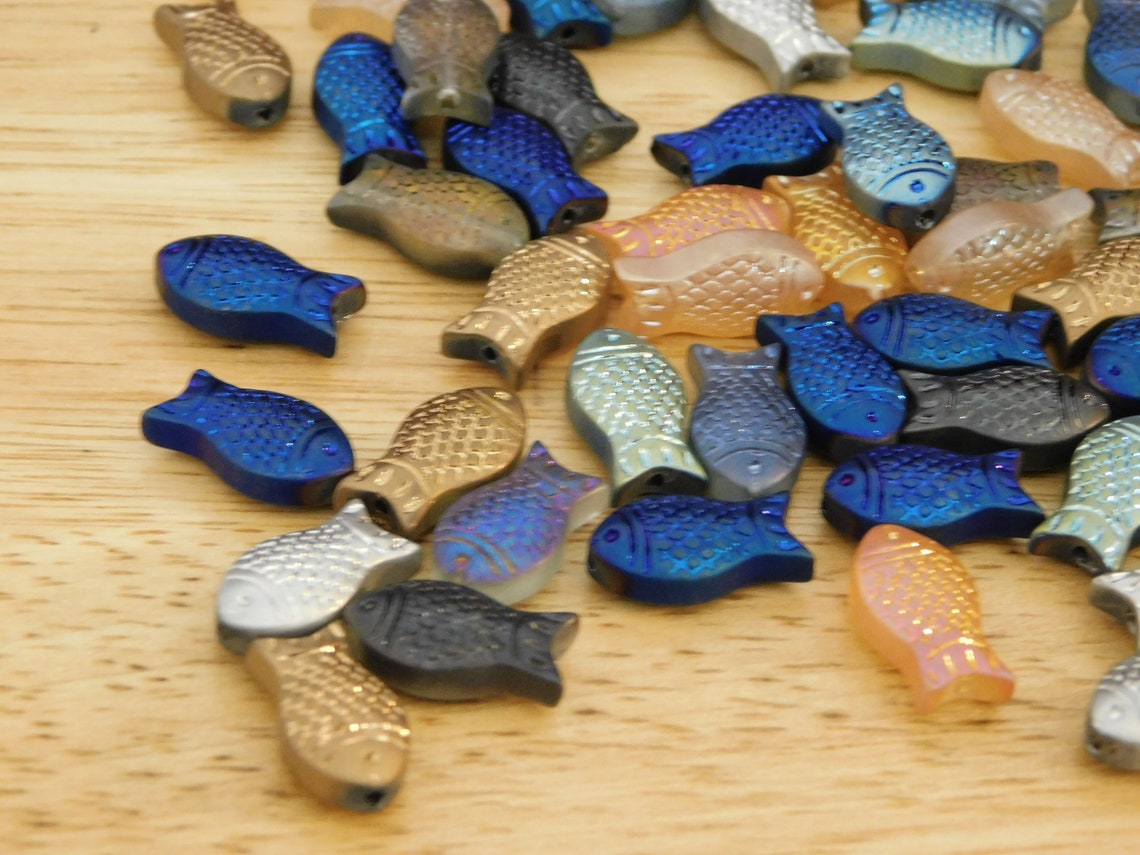 Electroplated Glass Fish Beads 15x8x5mm Metallic Electroform Etsy
