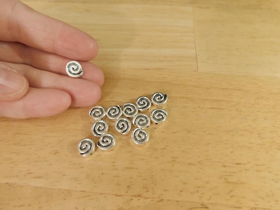 Spiral Swirl Spacer Beads, Antique Silver Tone 9x8mm (beading basics small metallic Tibetan Style Alloy pagan wiccan )