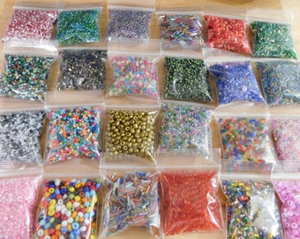 Seed Bead Grab Bags, mixed colors, sizes and styles. (tube beading jewelry making kids crafts glass random chosen mystery destash bead soup)