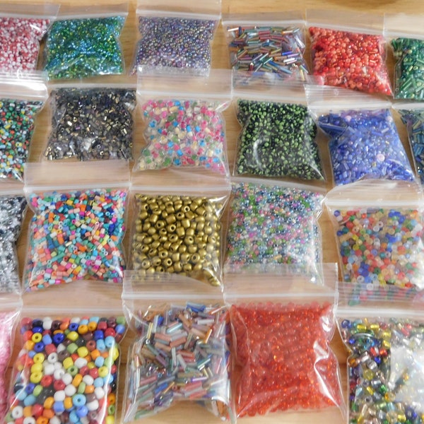 Seed Bead Grab Bags, mixed colors, sizes and styles. (tube beading jewelry making kids crafts glass random chosen mystery destash bead soup)