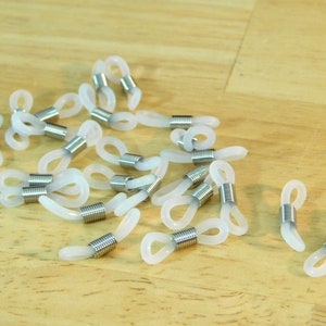 Rubber Glasses holder Ends -- Clear / Silver Tone.  20mm x 5mm (eyeglasses sunglasses accessories chains cord ends)