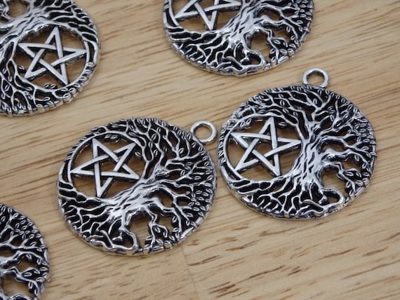 1 Triple moon tree charm antique silver tone HC210