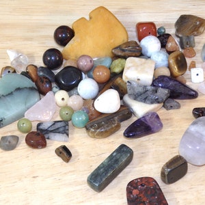 Mixed Natural Stone Bead Soup (gemstone, chip round, pendant, grab bag mystery mix quartz, amethyst, aventurine, marble, agate, jasper