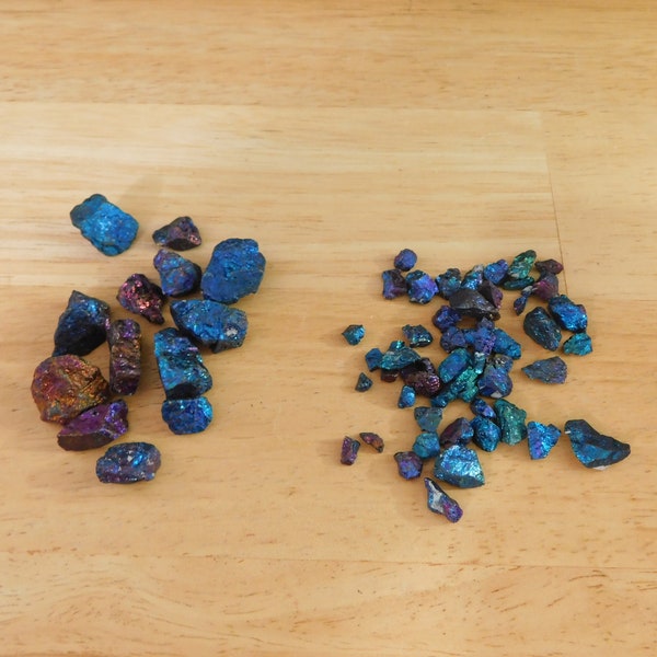 1 ounce Chalcopyrite Peacock Ore, Small and Mini Chips (crystal, rainbow iridescent, pagan wiccan healing mineral geology rock goblincore)
