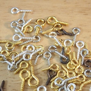 Mixed Small Eye Screws Pins Findings Set 20g (225 to 250 pc) (eyepins hook loop bail resin crafts pendants silver gold bronze