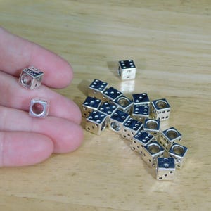 20 pc Large Hole Alloy Metal Dice Beads, Antique Silver 7mm (D6, gaming, gamer, game, gamble, vegas, die rainbow nerdy geeky)