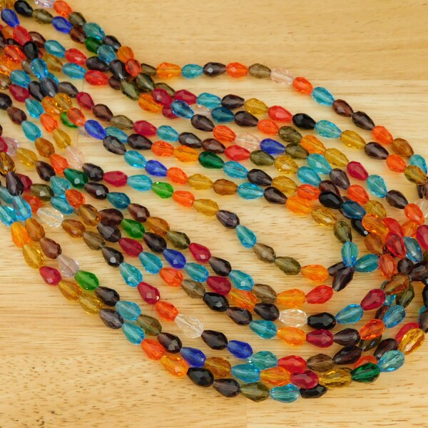 55 pc Glass Beads Strands, Faceted, Drop, Colorful, 12x8mm, Hole: 1mm, about  (jewelry making earrings necklace beaded beading basics)