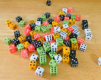 Mini D6 Dice, 7mm, B Grade, White/Mixed Colors (gaming gamer no hole small tiny miniature craft supply die game piece plastic dnd goblincore