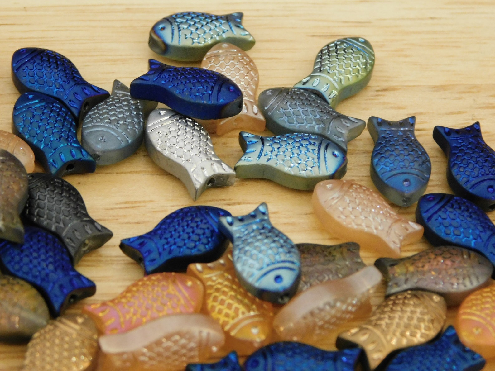 Electroplated Glass Fish Beads 15x8x5mm Metallic Electroform Etsy