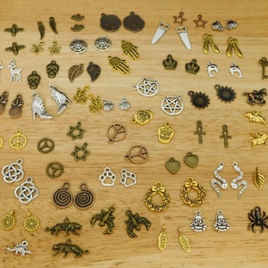 Random Charm Mystery PAIRS for Earrings (metal grab bag silver bronze surprise pentagram mermaid tree key kids craft steampunk moon)
