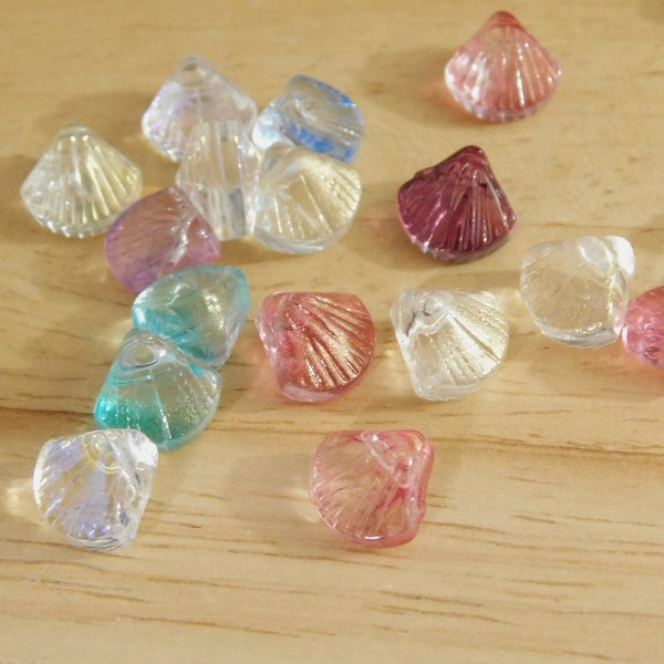 Pressed Glass Sea Shell Beads, Rainbow Mixed Color, 10mm, Hole: 1mm (scallop ocean beach fairytale pastel seashell animal sparkle AB shimmer