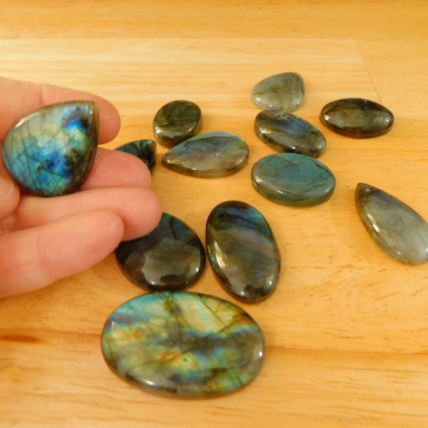 Wholesale Labradorite Cabs--25mm to 35mm Medium Ovals & Drops (cabochon wire-wrapping gemstone rainbow flash blue gold green oval drop gem