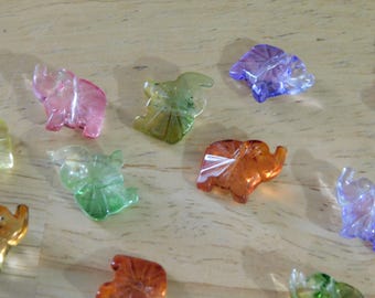 Glass Beads, Faceted Elephant, Mixed Color, 13x15x6~7mm, Hole: 1.2mm (painted animal shaped African safari wild kids craft cute)