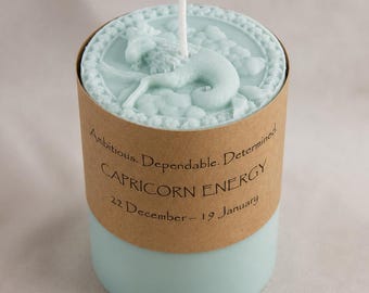 Bougie pilier Capricorne | Cadeau d'anniversaire | Bougie sans parfum | Signe astrologique