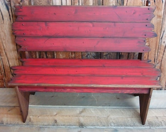 Rustic Red Bench Etsy