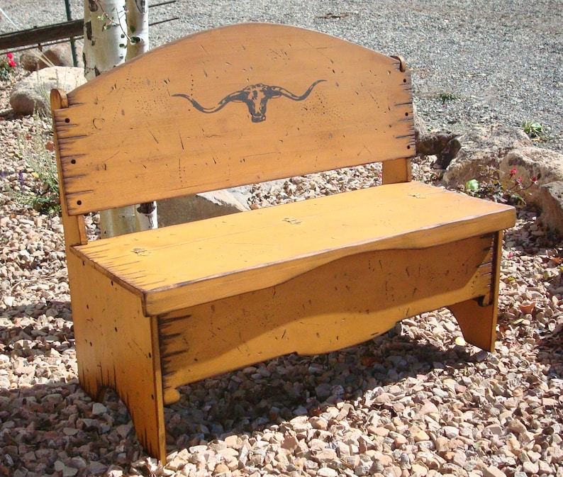 Banco de troncos largos amarillos antiguos banco de | Etsy