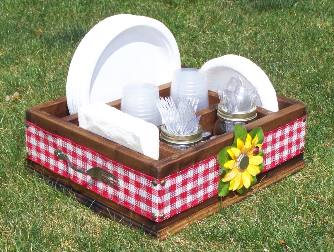 Picnic Paper Plate and Napkin Caddy Tableware Utensil Caddy Etsy