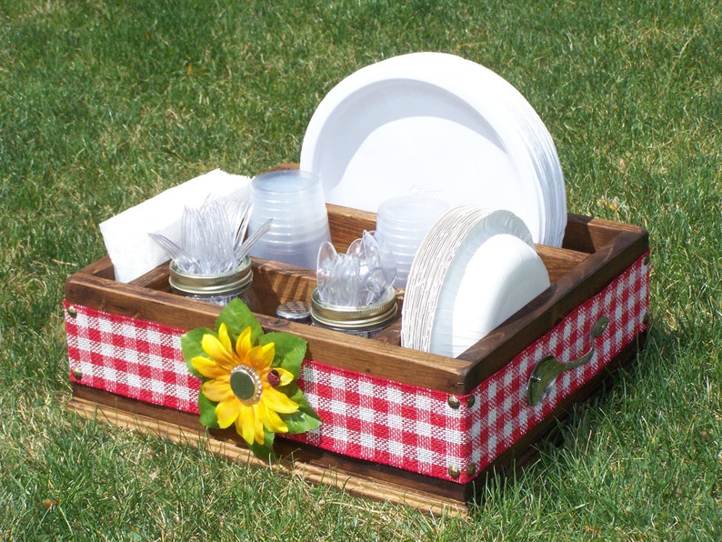 Picnic Paper Plate and Napkin Caddy Tableware Utensil Caddy Etsy
