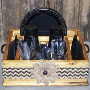 Paper plate and napkin caddy holder utensil caddy cutlery holder wood caddy kitchen utensil holder party tableware party plates holder