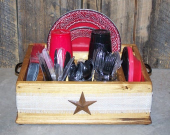 White ribbon and metal star wood kitchen utensil caddy utensil holder wood caddy wood utensil holder kitchen organizer party tableware