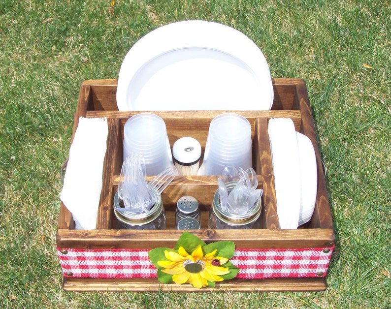 Picnic Paper Plate and Napkin Caddy Tableware Utensil Caddy Etsy