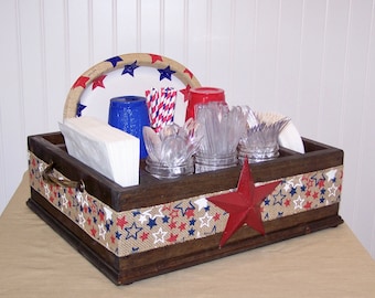 4th of July utensil holder paper plate holder napkin holder kitchen utensil holder disposable dinnerware holder 4th of July party tableware