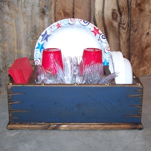 Dark blue utensil kitchen caddy paper plate holder utensil holder kitchen silverware holder wood caddy countertop organizer utensil storage