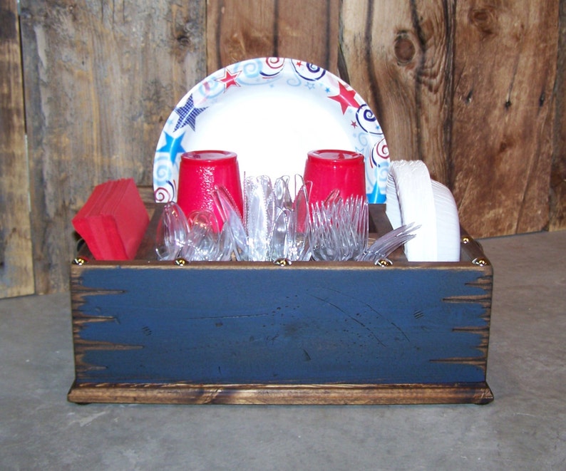 Dark blue utensil kitchen caddy paper plate holder utensil Etsy