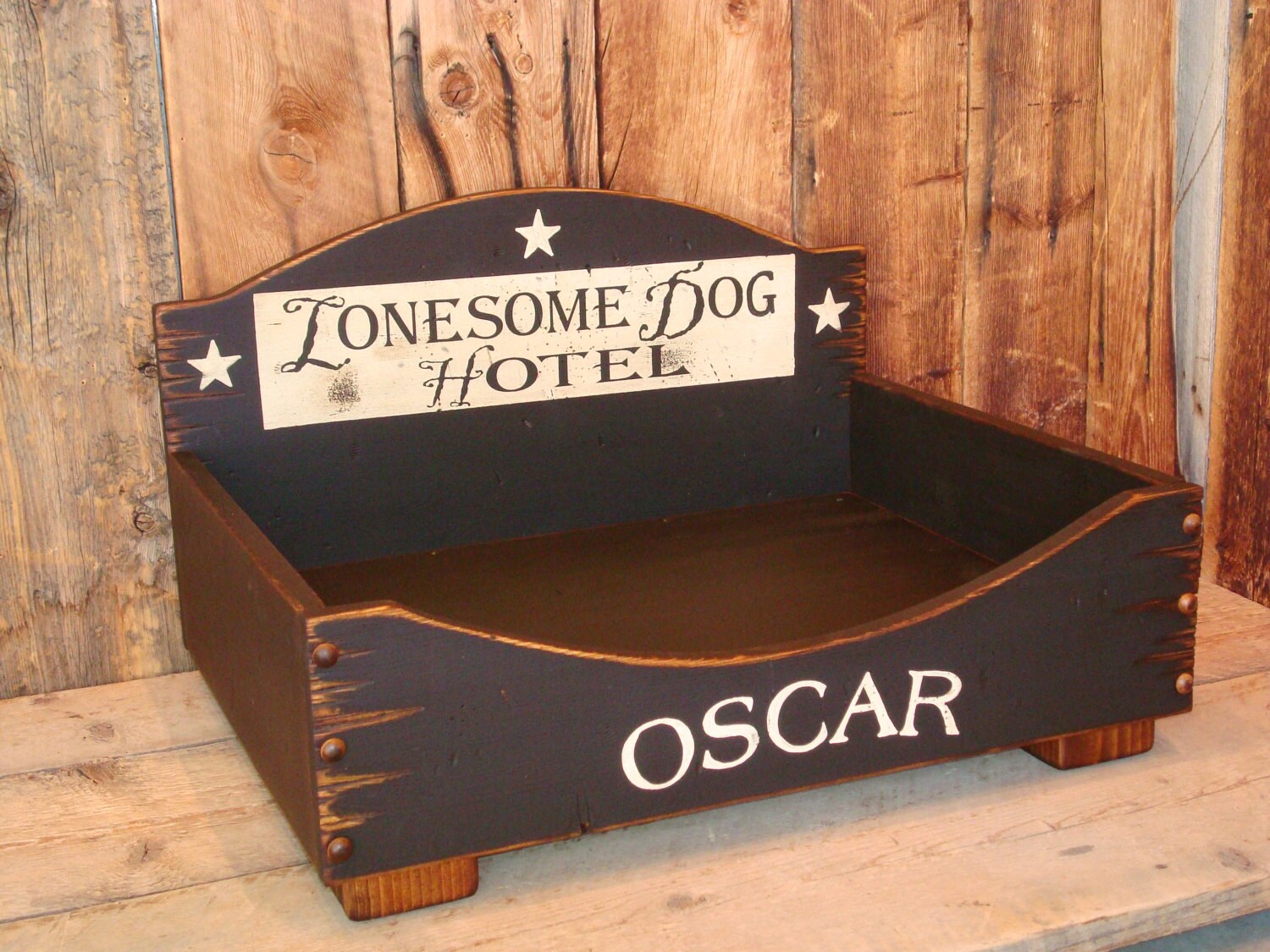 Personalized dog bed Large Dog Bed Western Dog Bed Wood Dog