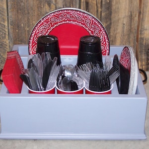 cutlery caddy utensil holder napkin holder paper plate holder party decorations or great gift idea!