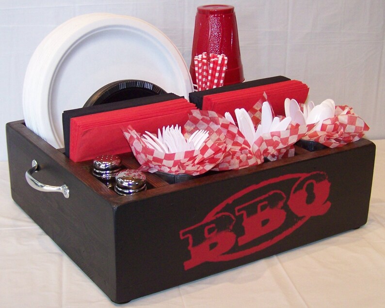 Wood Utensil Paper Plate and Napkin Holder Kitchen Caddy Etsy