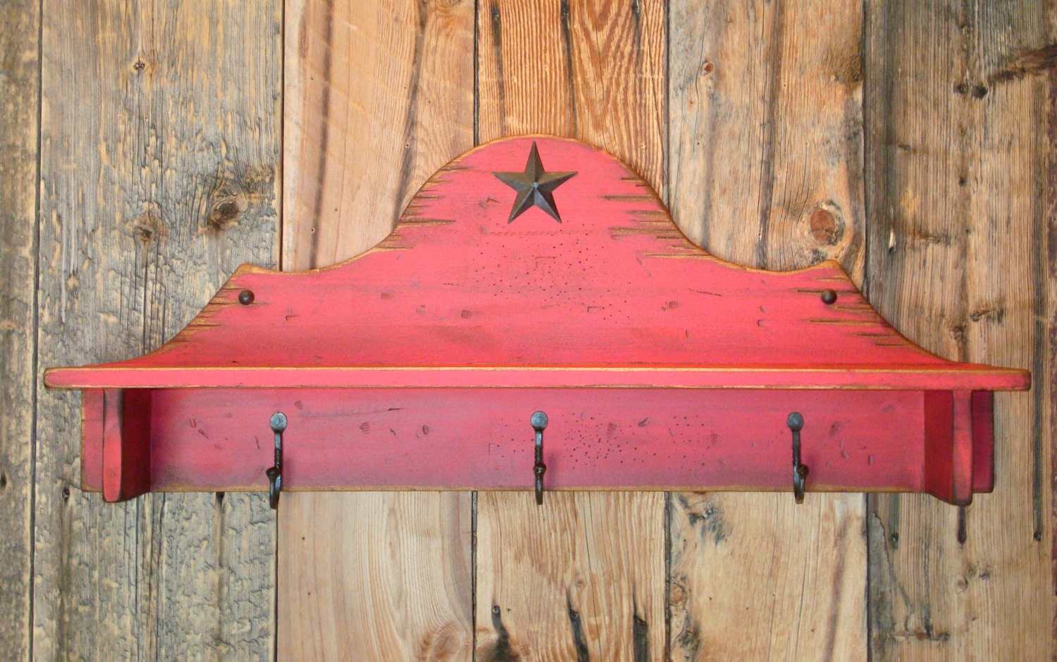 Coat rack with shelf. Rustic coat rack with three metal coat Etsy