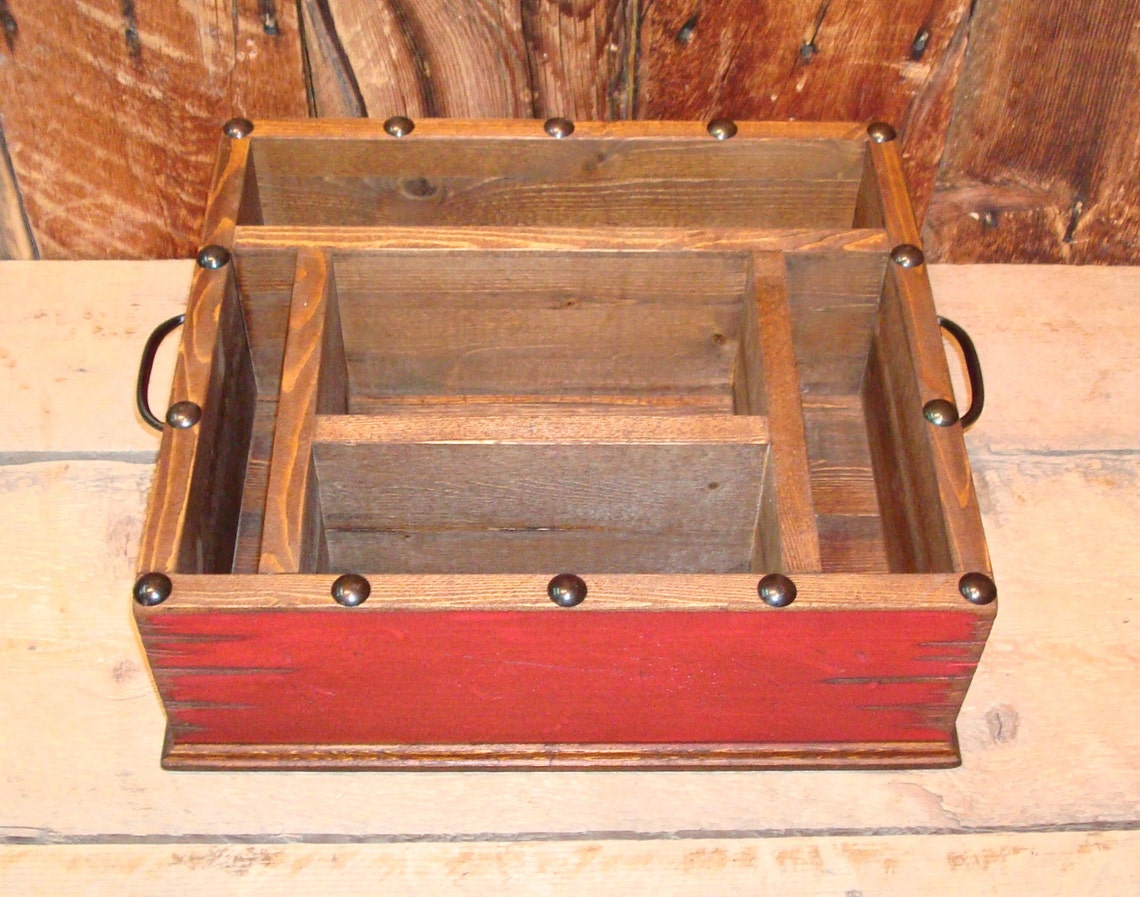 Rustic Red Kitchen Utensil Holder Kitchen Caddy Kitchen Etsy Canada