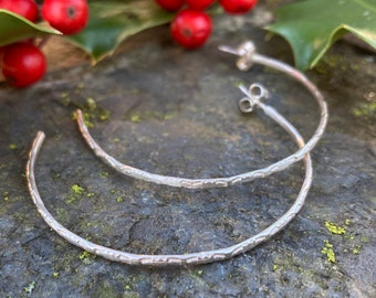 Silver patterned hoop earrings