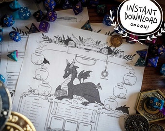 D&D 5e ROGUE Character Sheet (Eng/Ita/Fr/Es) - Digital Download, DnD, Dungeons and Dragons, interactive PDF, Thief, Pen and Paper