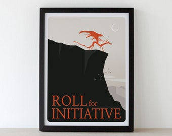 ROLL FOR INITIATIVE - Digital Download, Dragon, DnD, Dungeons and Dragons, illustration, print, fantasy, roleplay, poster