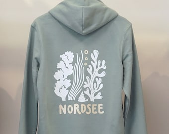 NORDSEE - sweat à capuche maritime - beige sauge - commerce équitable et coton biologique - cadeau pour les aurores boréales et les enfants côtiers