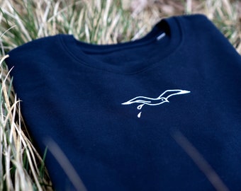 SCHIET MÖWE - maritiem sweatshirt - marineblauw - van fairtrade biologisch katoen met borduursel van meeuwen