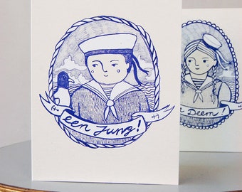 EEN YOUNG! - maritime greeting card for a birth - folding card - congratulations card - Mother's Day - Father's Day - Low German