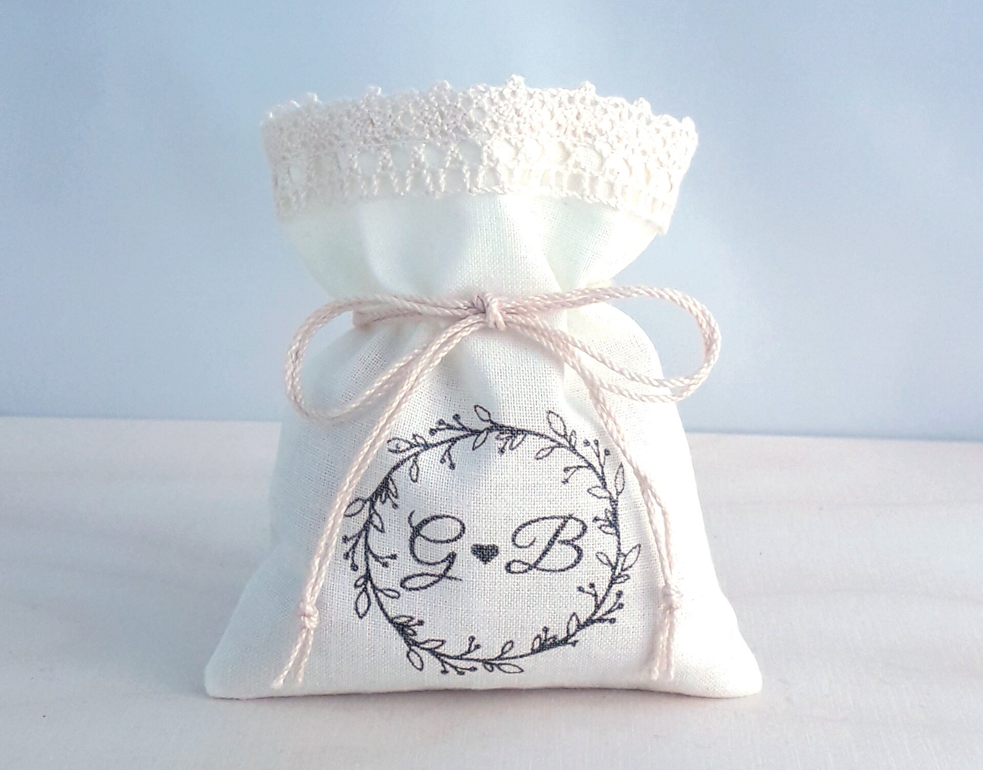 10 Stamped Gift Bags Set Name Initials with Flowers Beige Etsy