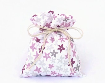 10 Party Favors Set - Table Decoration Cotton Gift Bags - Pink Purple Grey for Wedding Showers Baptism Birthday - Give away for Guests