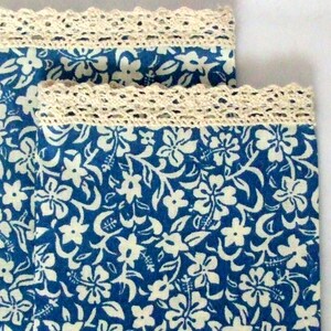 10 Party Favors Tie or Drawstrings Bags Beige Blue Floral Cotton with Lace Wedding Table Decoration Give away for Guests image 2