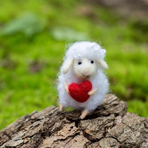 Cute Love gift Little Lamb dollhouse or mini garden decor, tiny sheep wool miniature sculpture needle felted sheep toy Valentine gift